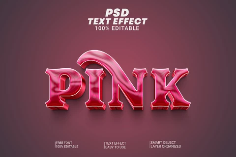 PSD Pink Glossy Majestic Metallic 3D Text Effect