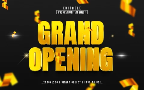 PSD Grand Opening Golden Party 3D Text Effect