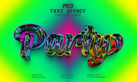 PSD Psychedelic parti 3d yazı tipi stili efekti