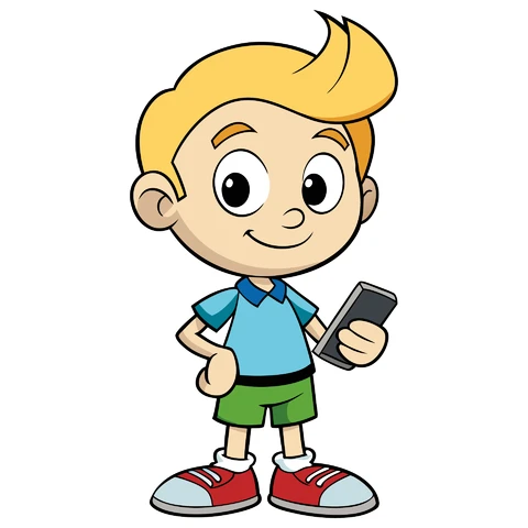 AI,JPG Cartoon Character with Smartphone