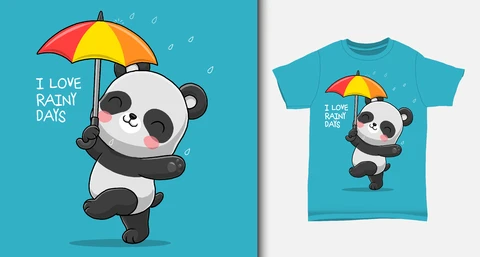 EPS,JPG Cute Cartoon Panda T-Shirt Design