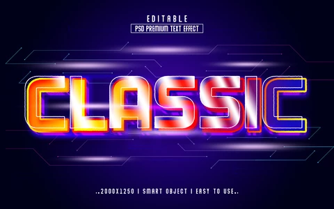 PSD Efeito de texto 3d futurista clássico