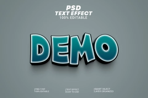 PSD Demo videogame bandicoot azul cinza crianças desenho animado efeito de texto 3d