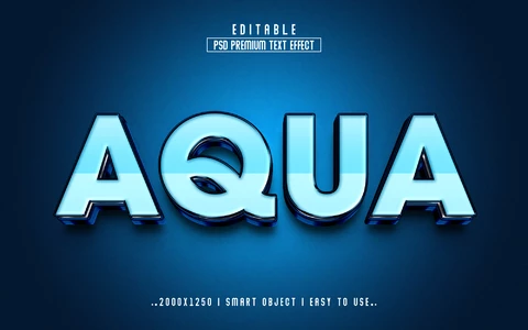PSD Aqua azul metal 3d efecto de texto