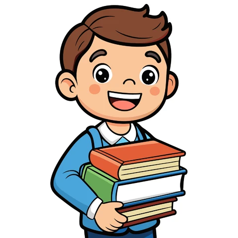 AI,JPG Cartoon Character with Books Illustration