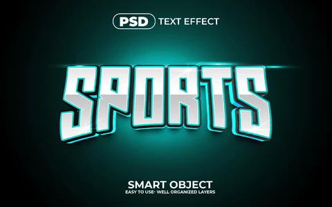 PSD Deportes turquesa neón efecto de texto 3d