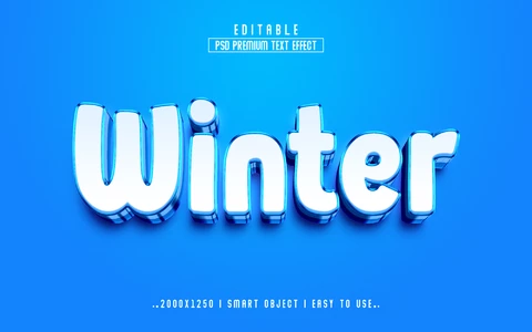 PSD Winter Blue Metallic Edges 3D Text Effect