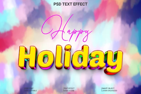 PSD Efecto de estilo de fuente acuarela de felices fiestas