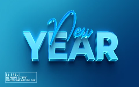 PSD Cristal azul efecto texto año nuevo