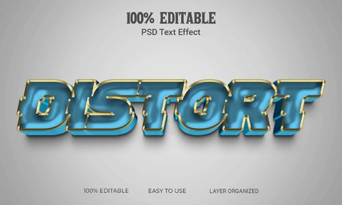 PSD Efeito de texto 3d azul com distorção e falha
