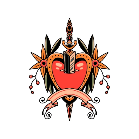 EPS,AI,JPG Heart with Sword and Floral Elements