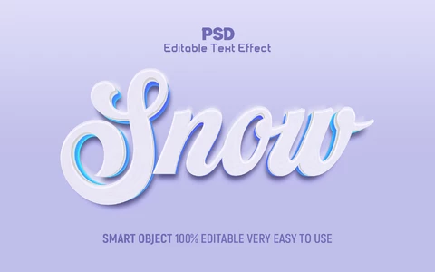 PSD Efeito de texto 3d lilás pastel vintage para neve