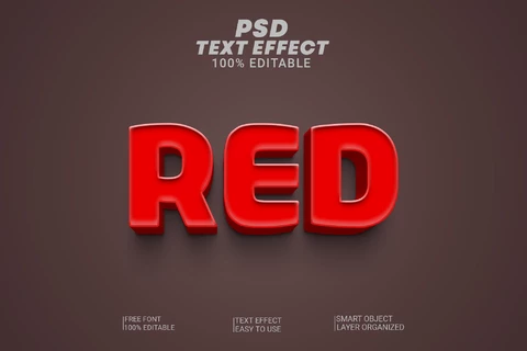 PSD Letras de imprenta monocromas rojas simples efecto texto 3d