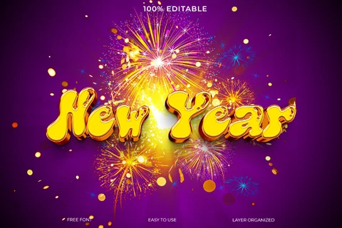 PSD Efeito de estilo de texto de ano novo