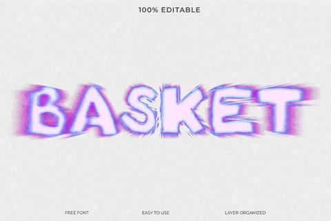 PSD Efeito de texto de estilo de fonte de desfoque radial distorcido na cesta