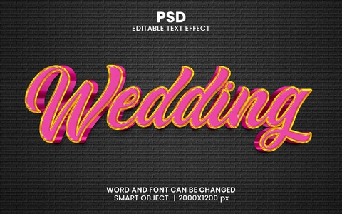 PSD Boda 3d efecto de texto