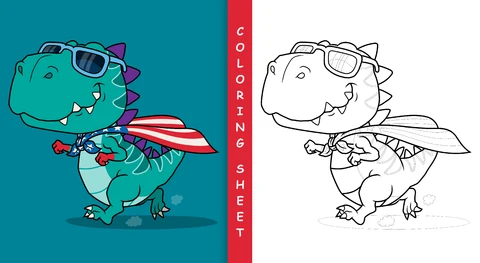 EPS,JPG Superhero Dinosaur Coloring Sheet Design