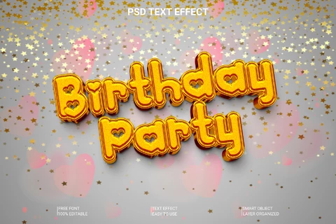 PSD Fiesta de cumpleaños girly gold font style effect