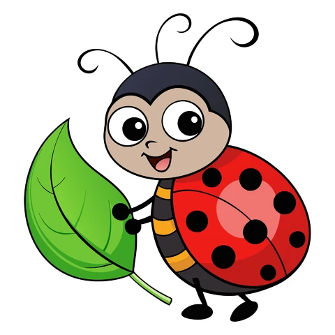 AI,JPG Cartoon Ladybug Character with Leaf