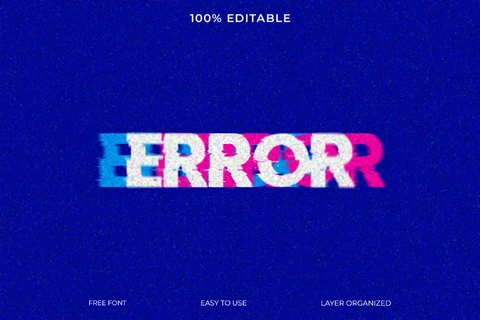 PSD Error glitch tv screen video 3d text effect