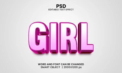 PSD Chica rosa 3d efecto de texto