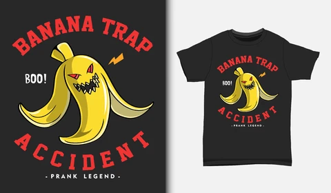 EPS,JPG Desenho de camiseta de armadilha de banana em estilo cartoon