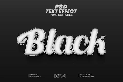 PSD Blanco y negro metálico simple monocromo cursiva 3d efecto de texto