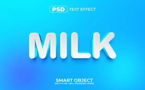 PSD Efecto texto 3d azul leche