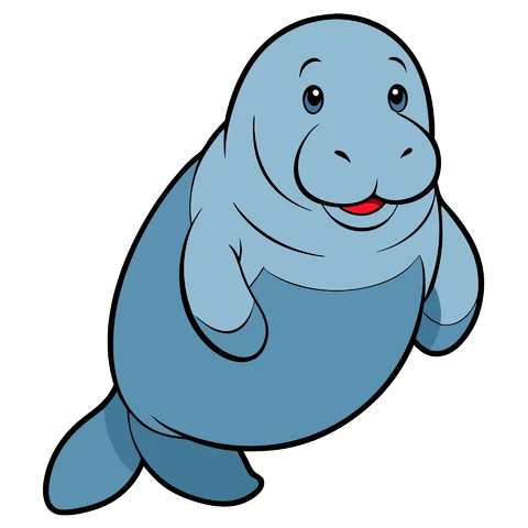 AI,JPG Cartoon Style Manatee Illustration