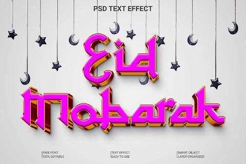 PSD Eid mubarak rosa 3d estilo de fuente efecto