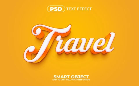 PSD Travel Cursive Yellow 3D Text Effect
