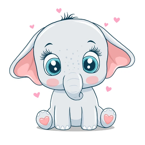 EPS,JPG Cute Kawaii Style Baby Elephant Illustration