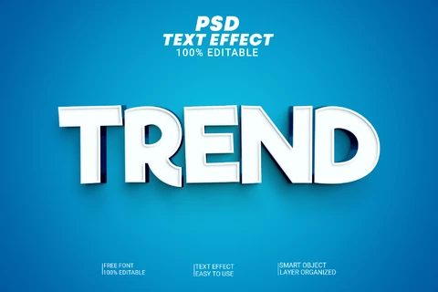 PSD Efeito de texto em 3D de desenho animado de tendência branco em azul