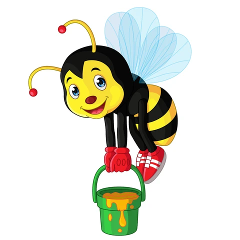 EPS,JPG Abeja de dibujos animados con cubo de miel ilustración