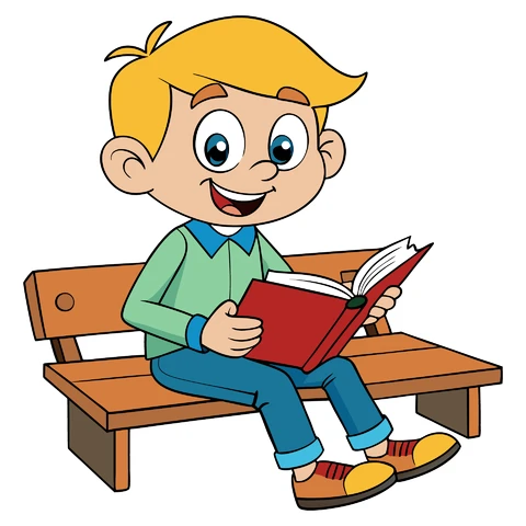 AI,JPG Cartoon Style Illustration of a Boy Reading