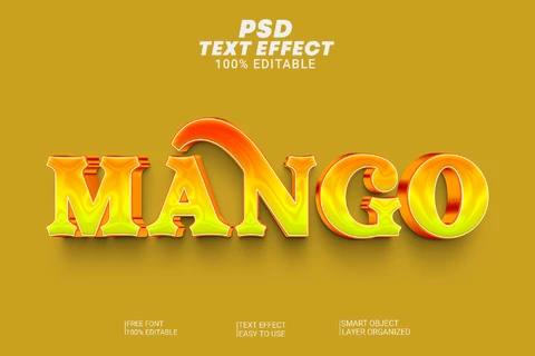 PSD Mango jugoso líquido amarillo naranja degradado brillante 3d efecto de texto