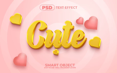 PSD Cute Hearts Gold and Pink 3D Text Effect