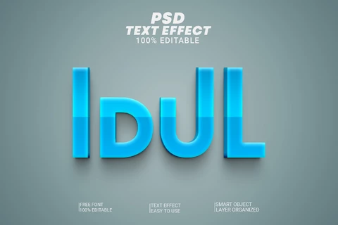PSD Idul art-deco azul metálico brillante 3d efecto de texto