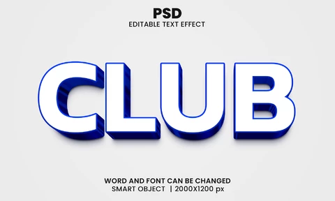 PSD Effet de texte 3d sur le club bleu