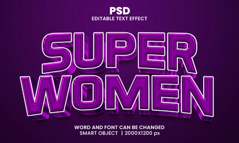 PSD Super mujeres efecto de texto 3d púrpura