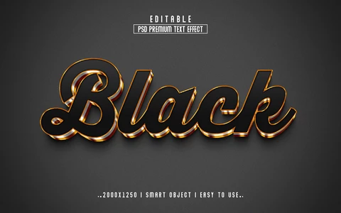 PSD Black Elegant Cursive Copper Edges 3D Text Effect