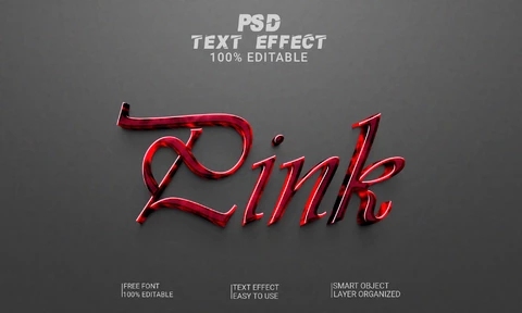 PSD Efeito de estilo de fonte 3d cursiva rosa