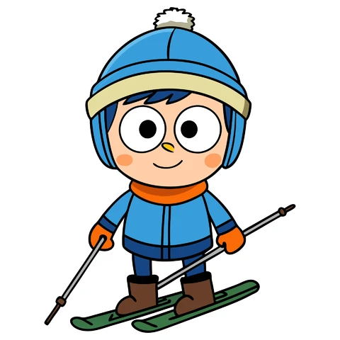 AI,JPG Cartoon Character Skiing Illustration