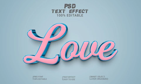 PSD Adoro o efeito de estilo de fonte 3d bonito