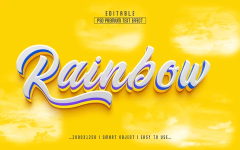 PSD Texte cursif arc-en-ciel en couches 3d
