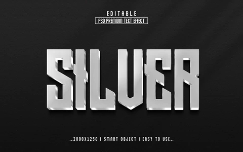 PSD Efeito de texto 3d do Silver hero metal