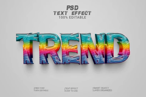 PSD Trend Wooden Multicolor Rainbow Gradient 3D Text Effect