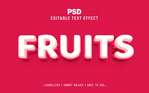 PSD Frutas blanco y rosa efecto de texto 3d