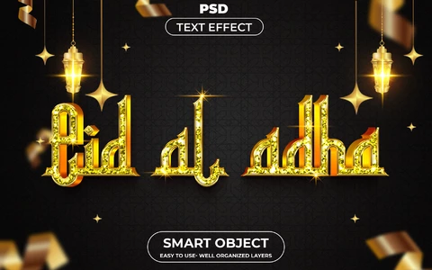 PSD Efecto texto fiesta Eid al adha glitter