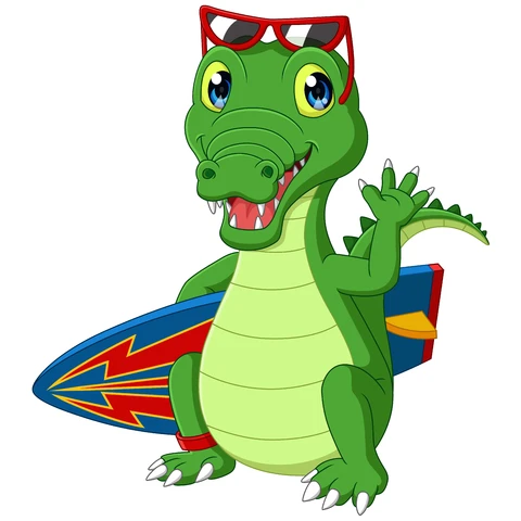 EPS,JPG Cartoon Style Alligator with Surfboard
